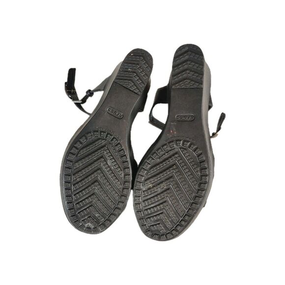 Crocs Leigh II Sizes 6 Ankle Strappy Wedge Sandals Comfortable Black - Picture 8 of 9